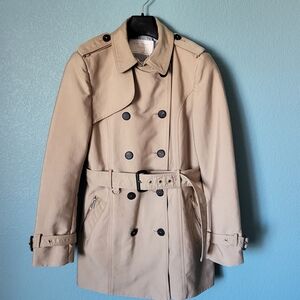 Zara Tan Double Breasted Water Repellent Yoke Trench Coat L/XL